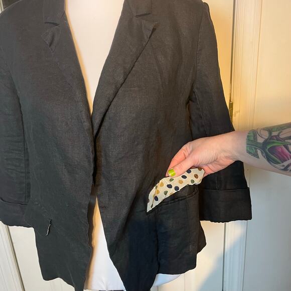 Love Tree Linen Blazer Large 3/4 Sleeve Black Casual Workwear Artcore - Picture 4 of 7